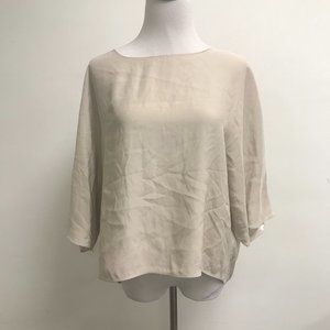 Vince cream silk sccop neck short sleeve cropped boxy tunic top M